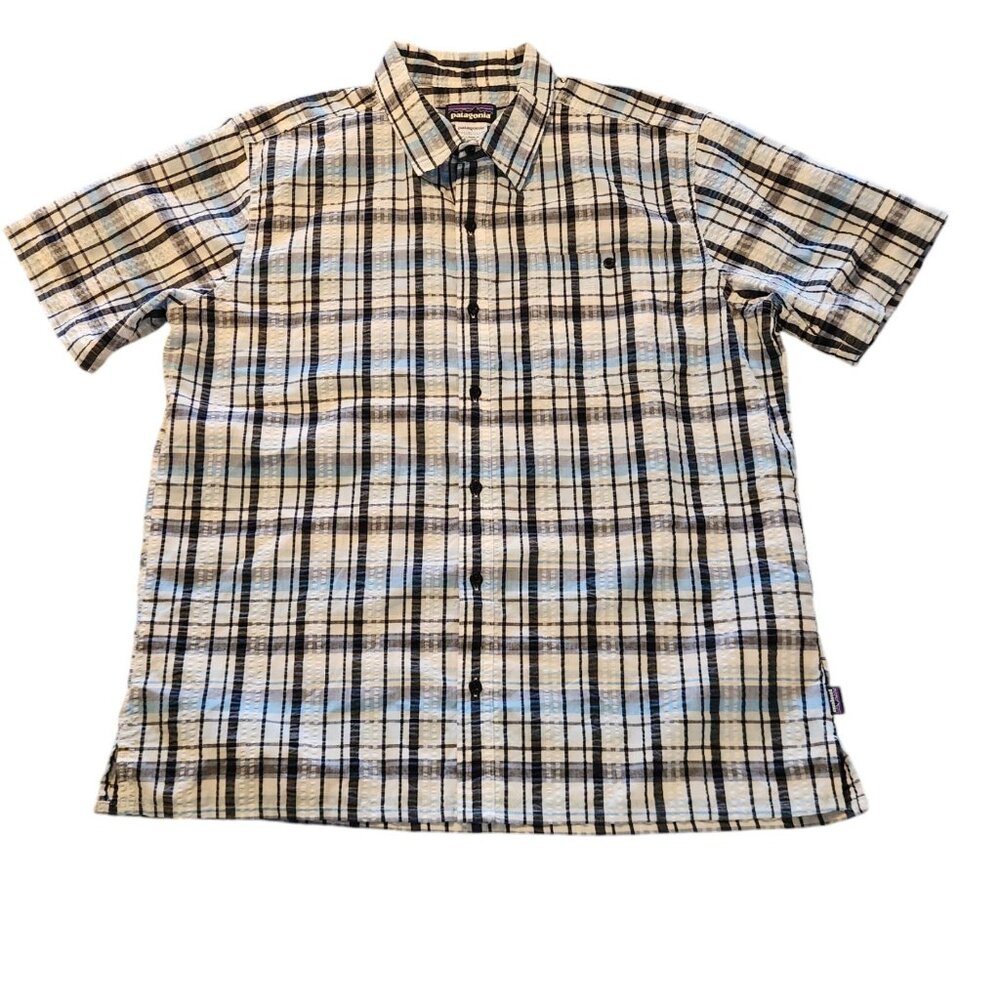 Patagonia Top Plaid Shirt Organic Cotton Short Sleeve Polyester Outdoors Men‎ XL